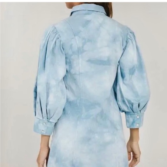 Blue denim button down puff sleeve dress - Picture 2 of 3